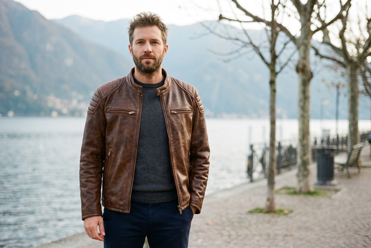 Ascoli Quilted-Shoulder Leather Jacket