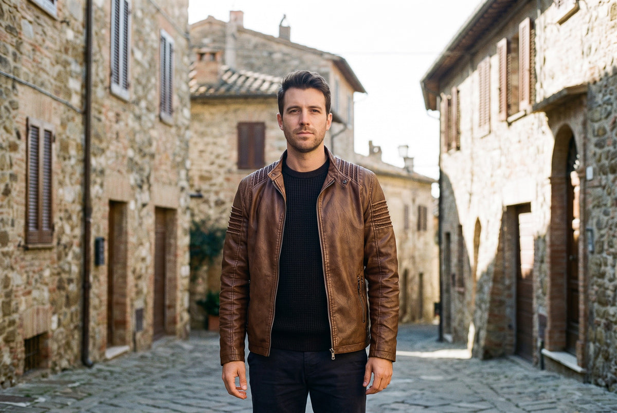 Cavallino Fleece-Lined Leather Biker Jacket