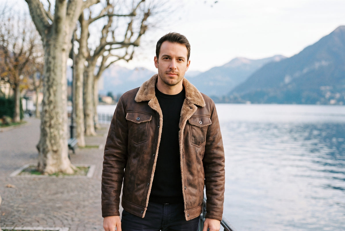 Cervinia Fleece-Collar Leather Jacket