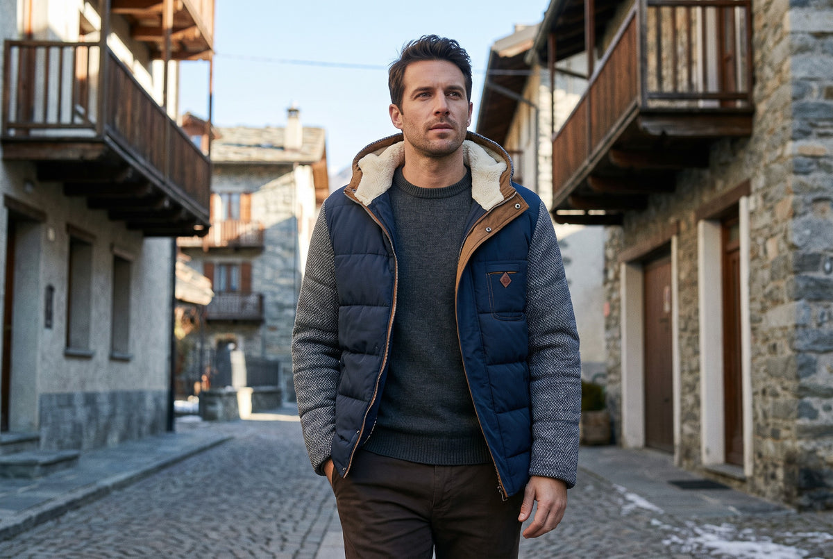 Colico Knit-Sleeve Hooded Quilted Jacket