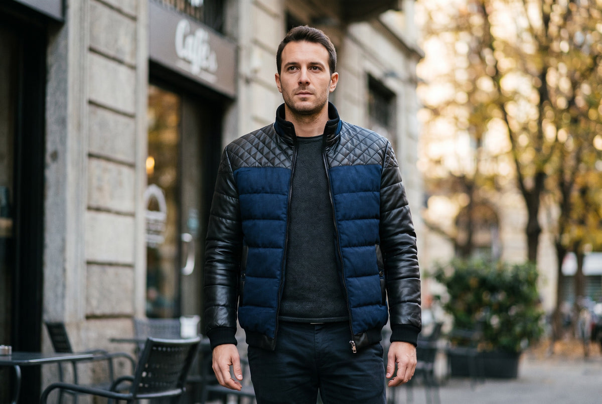 Nicotera Leather-Sleeve Padded Jacket
