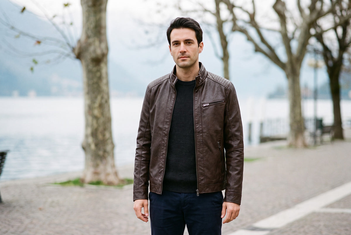 Ovada Quilted-Shoulder Leather Jacket