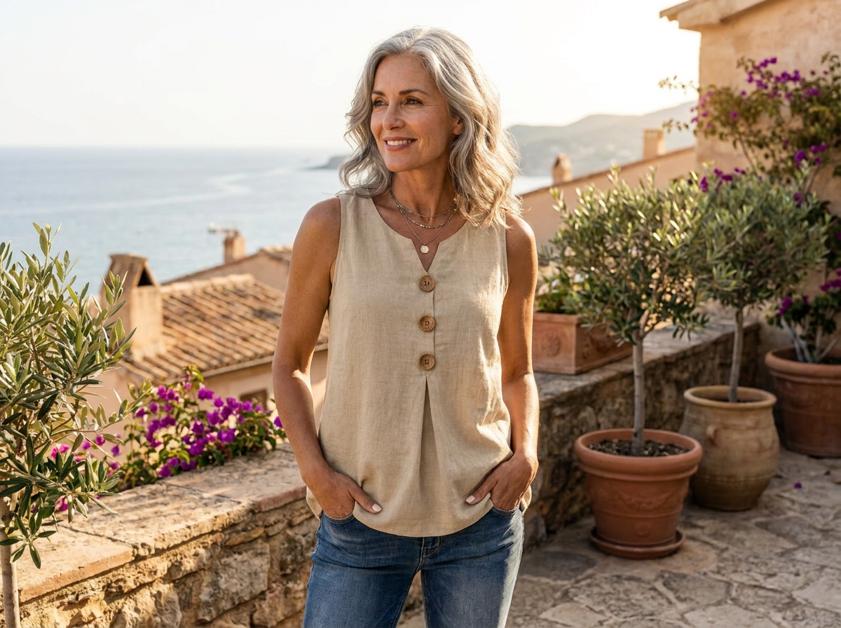 Sleeveless Button Top