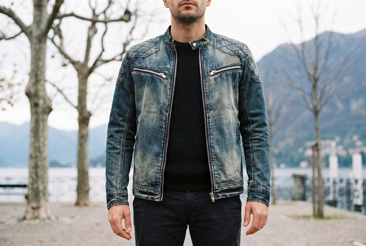 Adria Quilted-Shoulder Denim Jacket