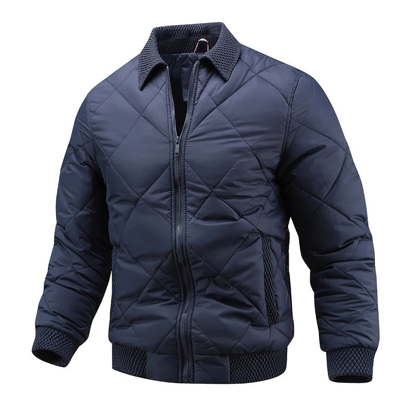 Alessano Knit-Collar Quilted Bomber Jacket - Blue