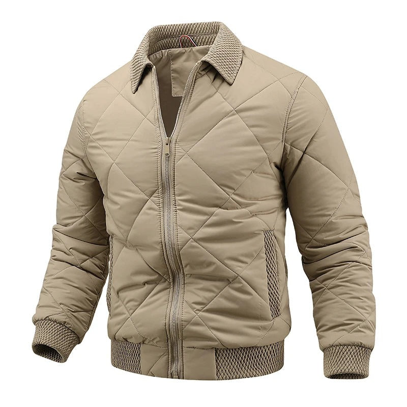 Alessano Knit-Collar Quilted Bomber Jacket - Khaki