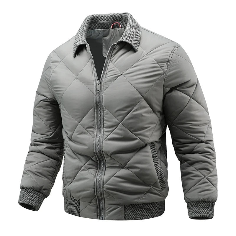 Alessano Knit-Collar Quilted Bomber Jacket - Grey