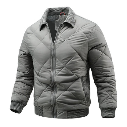 Alessano Knit-Collar Quilted Bomber Jacket - Grey