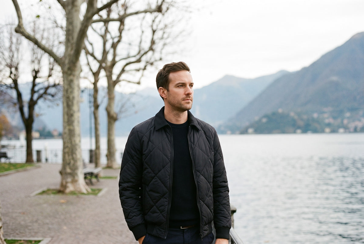 Alessano Knit-Collar Quilted Bomber Jacket