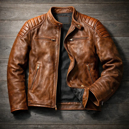 Ascoli Quilted-Shoulder Leather Jacket - Brown