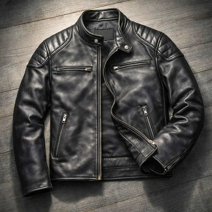 Ascoli Quilted-Shoulder Leather Jacket - Black