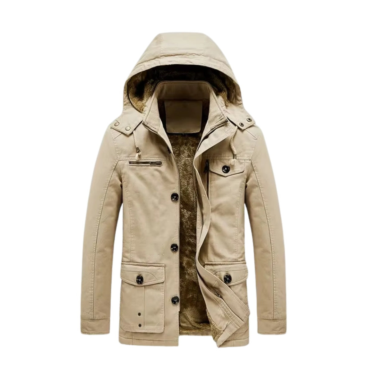 Basiglio Fleece-Lined Hooded Field Jacket - Beige