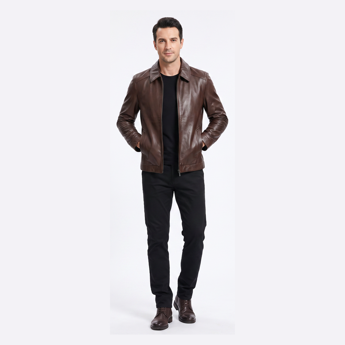 Bassano Leather Jacket - onmodel