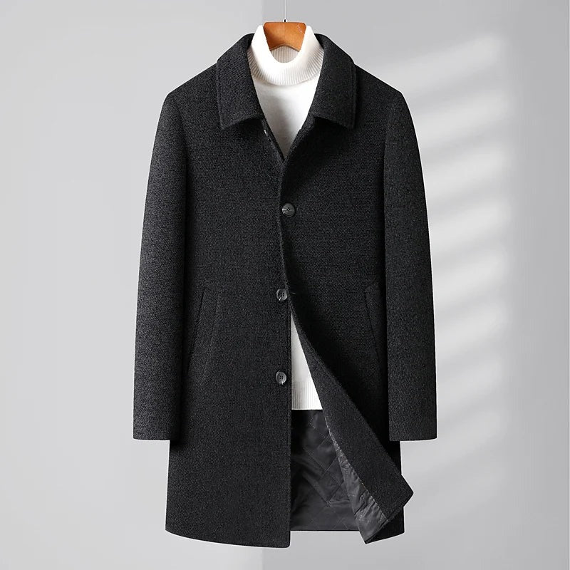 Bernalda Herringbone Overcoat - Black