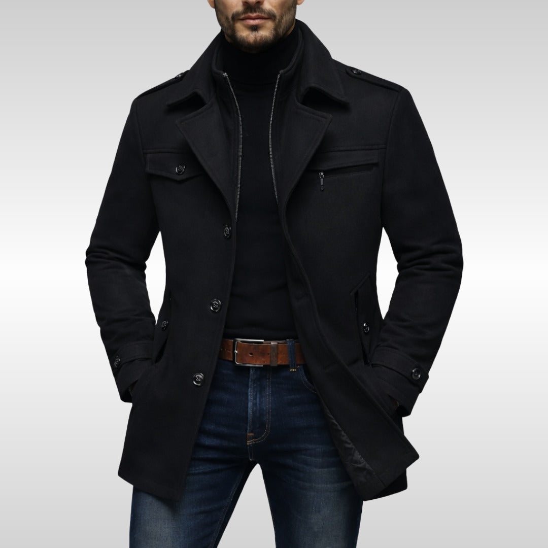 Bibbiena Double-Collar Car Coat - Black