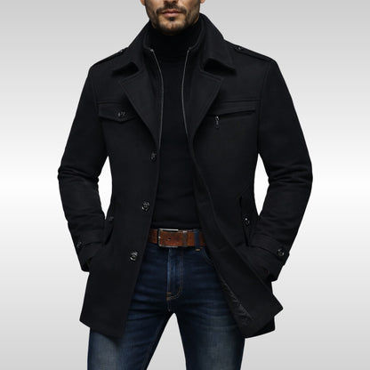 Bibbiena Double-Collar Car Coat - Black