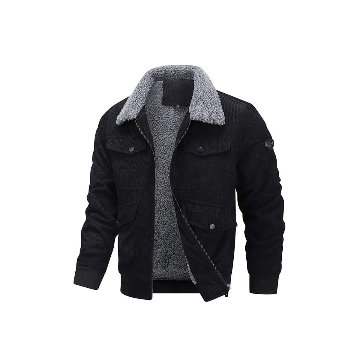 Breganze Sherpa-Collar Corduroy Jacket - Black