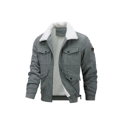 Breganze Sherpa-Collar Corduroy Jacket - Dark Grey
