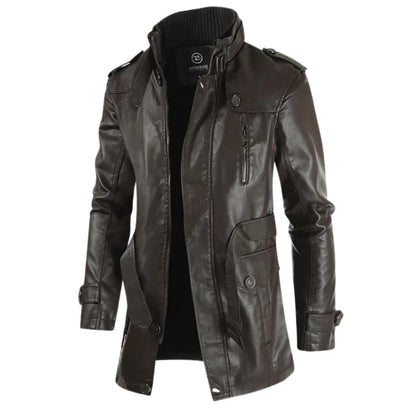 Brescia Long Leather Coat - Dark Brown