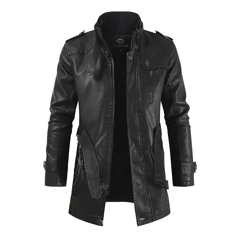 Brescia Long Leather Coat - Black