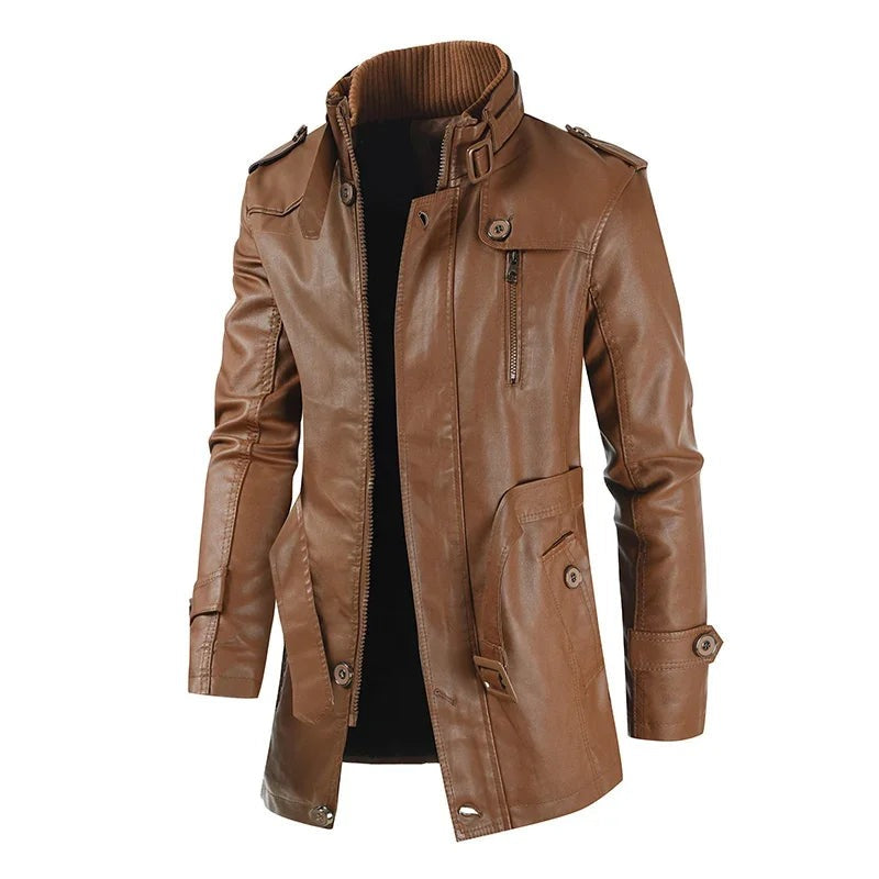 Brescia Long Leather Coat - Brown