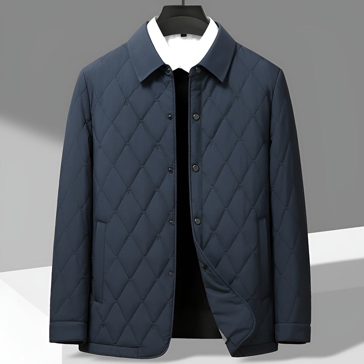 Caorle Diamond-Quilted Shirt-Collar Jacket - Navy