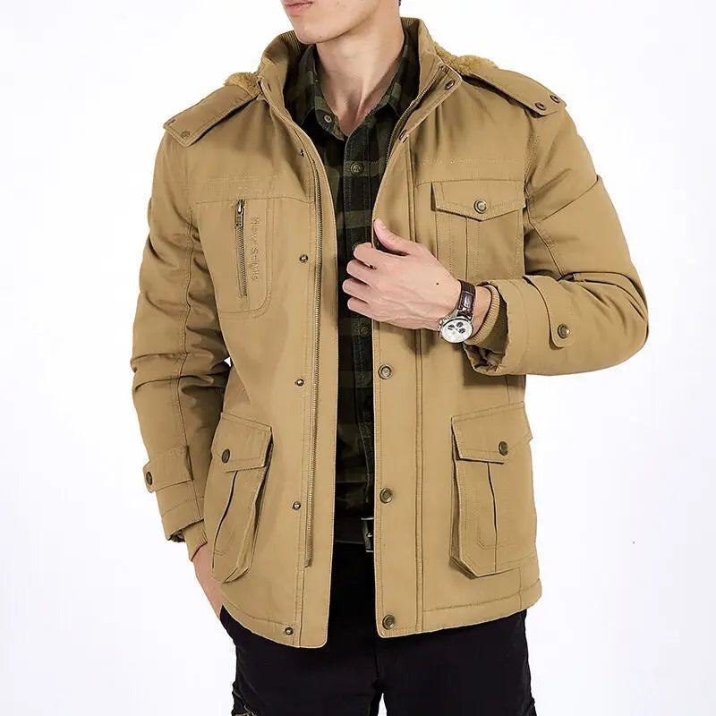 Castenaso Fleece-Lined Hooded Field Jacket - Khaki