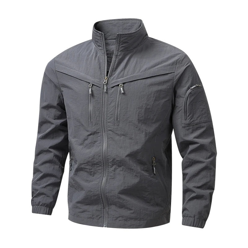 Cecina Stand-Collar Utility Jacket - Grey