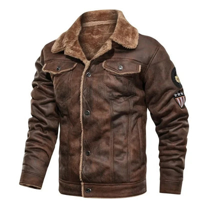 Cervinia Fleece-Collar Leather Jacket - Brown