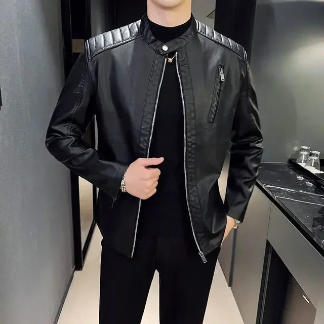 Chieri Quilted-Shoulder Leather Jacket - Black