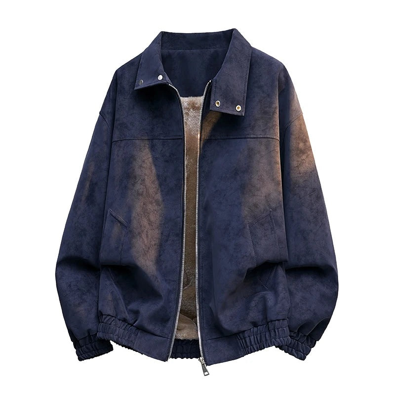 Cingoli Fleece-Lined Suede Jacket - Navy Blue