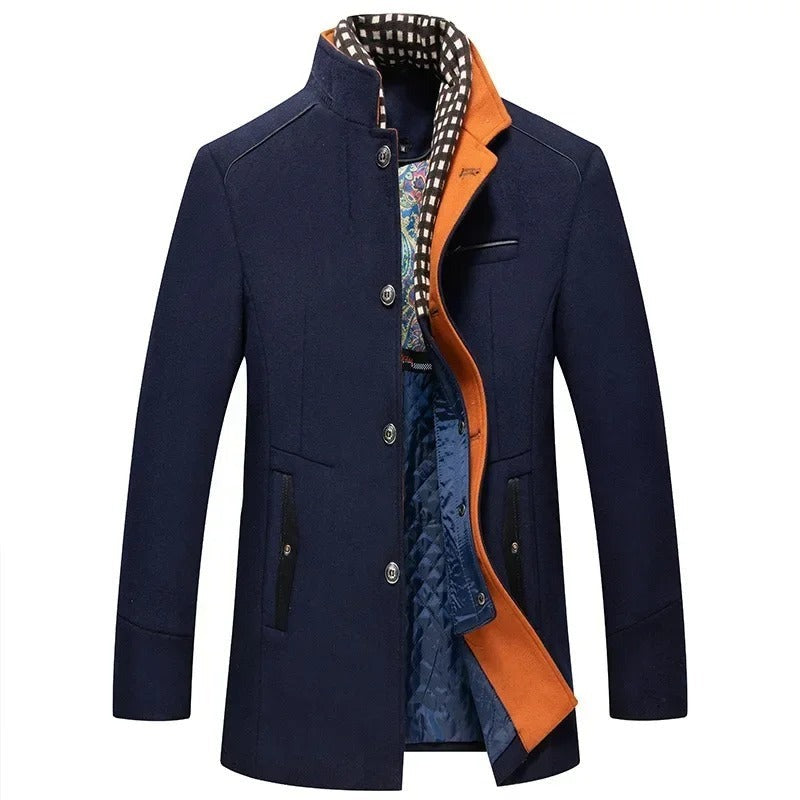 Cittadella Stand-Collar Car Coat - Navy Blue