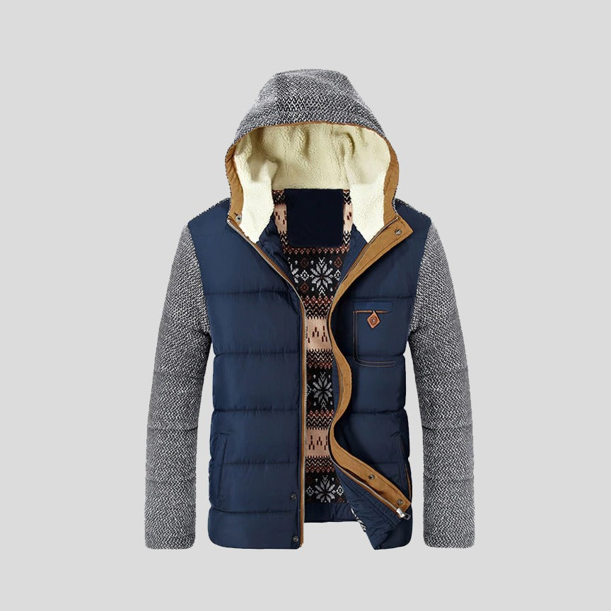 Colico Knit-Sleeve Hooded Quilted Jacket - Blue