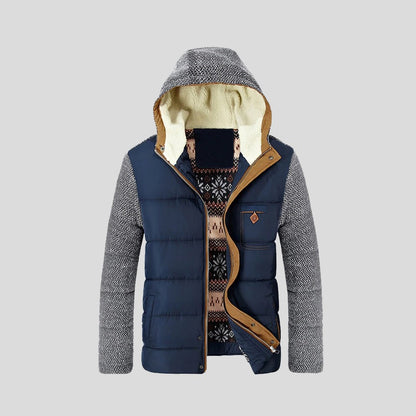 Colico Knit-Sleeve Hooded Quilted Jacket - Blue