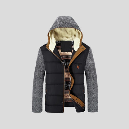 Colico Knit-Sleeve Hooded Quilted Jacket - Black
