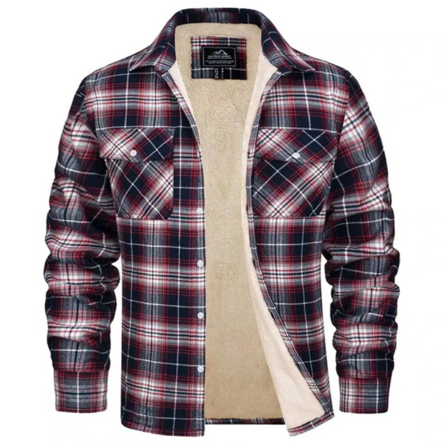 Collecchio Fleece-Lined Plaid Shirt Jacket - Red