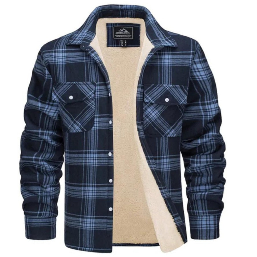 Collecchio Fleece-Lined Plaid Shirt Jacket - Navy Blue