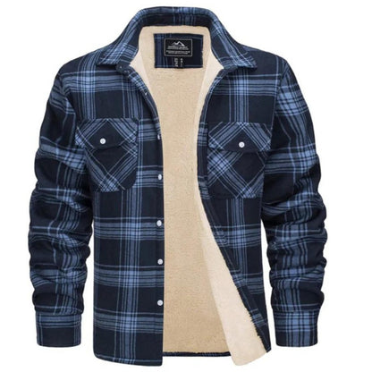 Collecchio Fleece-Lined Plaid Shirt Jacket - Navy Blue