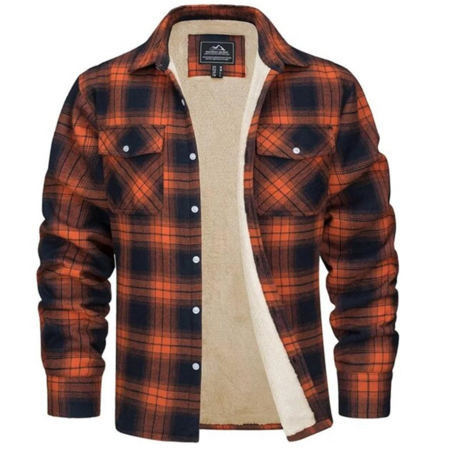 Collecchio Fleece-Lined Plaid Shirt Jacket - Orange