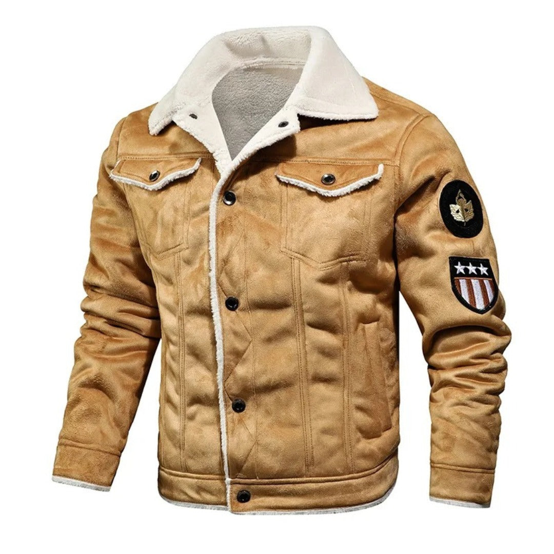 Cordenons Fleece-Lined Suede Jacket - Khaki