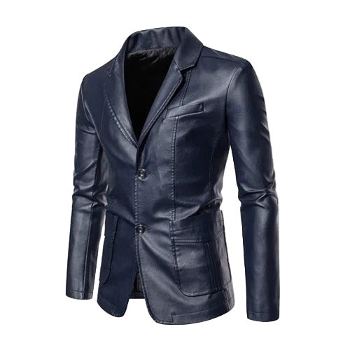 Crema Leather Blazer - Dark Blue