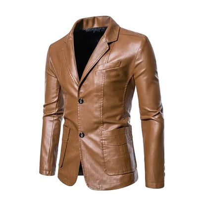 Crema Leather Blazer - Khaki