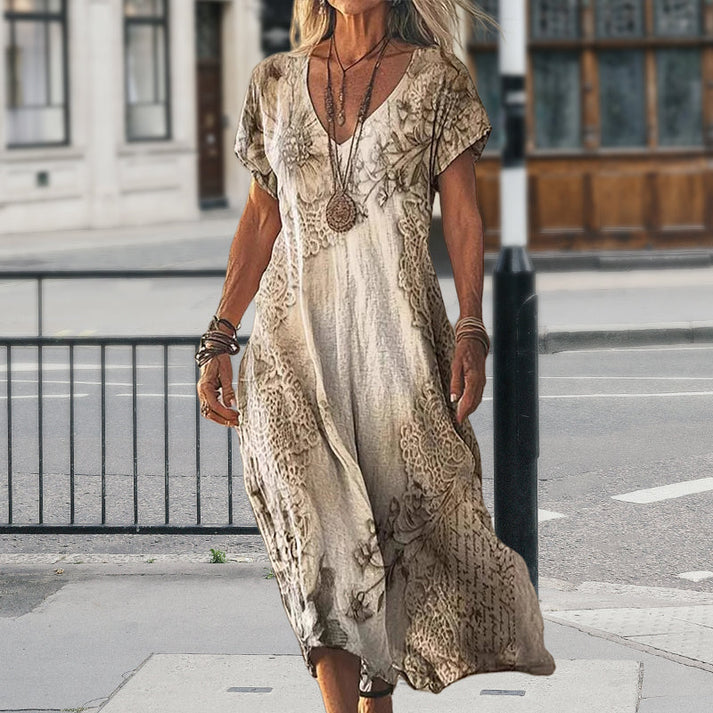 Boho Maxi Dress - Beige