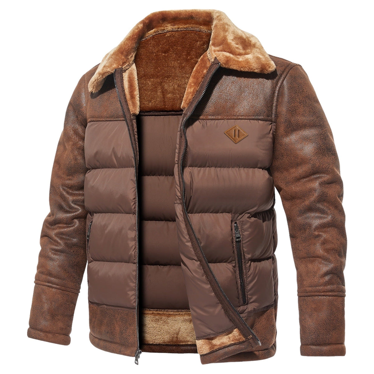 Fermignano Suede-Panel Puffer Jacket - Brown