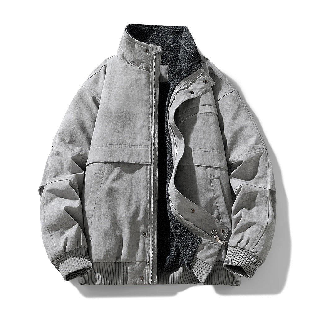 Fiuggi Fleece-Lined Stand-Collar Jacket - Light Grey