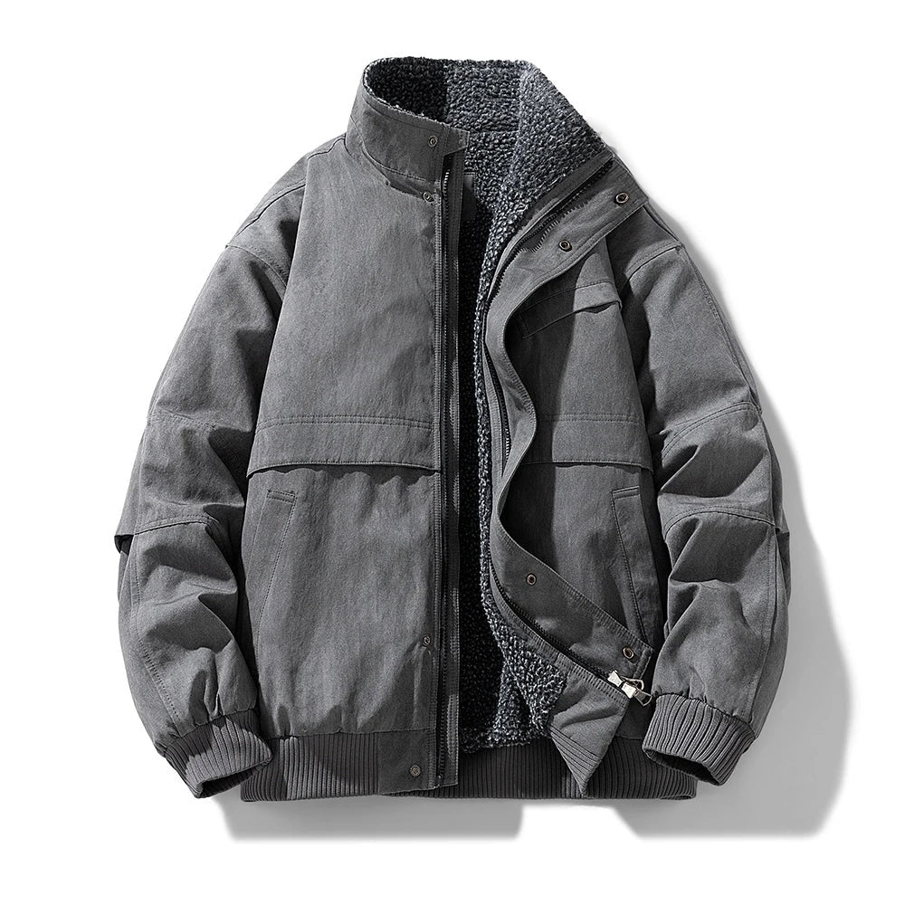 Fiuggi Fleece-Lined Stand-Collar Jacket - Dark Grey