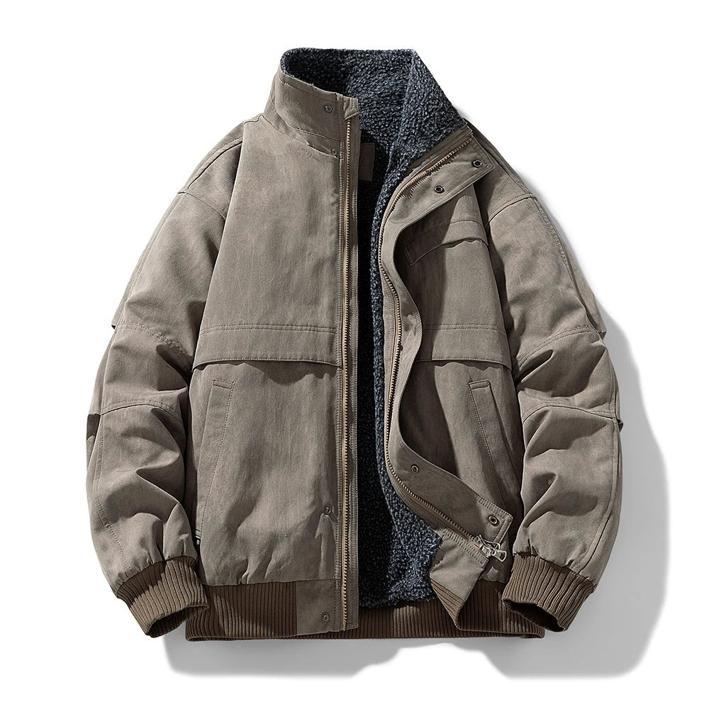 Fiuggi Fleece-Lined Stand-Collar Jacket - Khaki