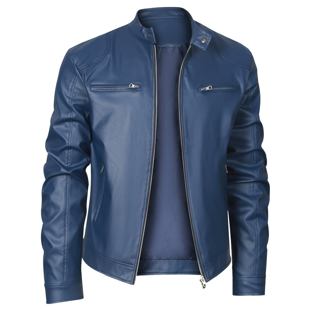 Formia Leather Cafe Racer Jacket - Blue
