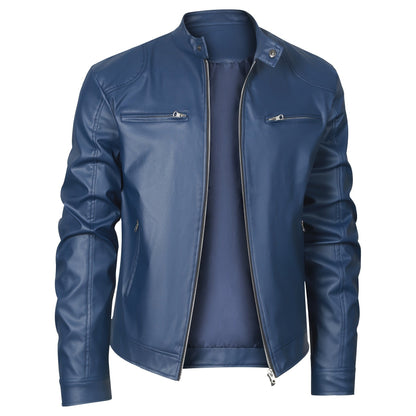 Formia Leather Cafe Racer Jacket - Blue