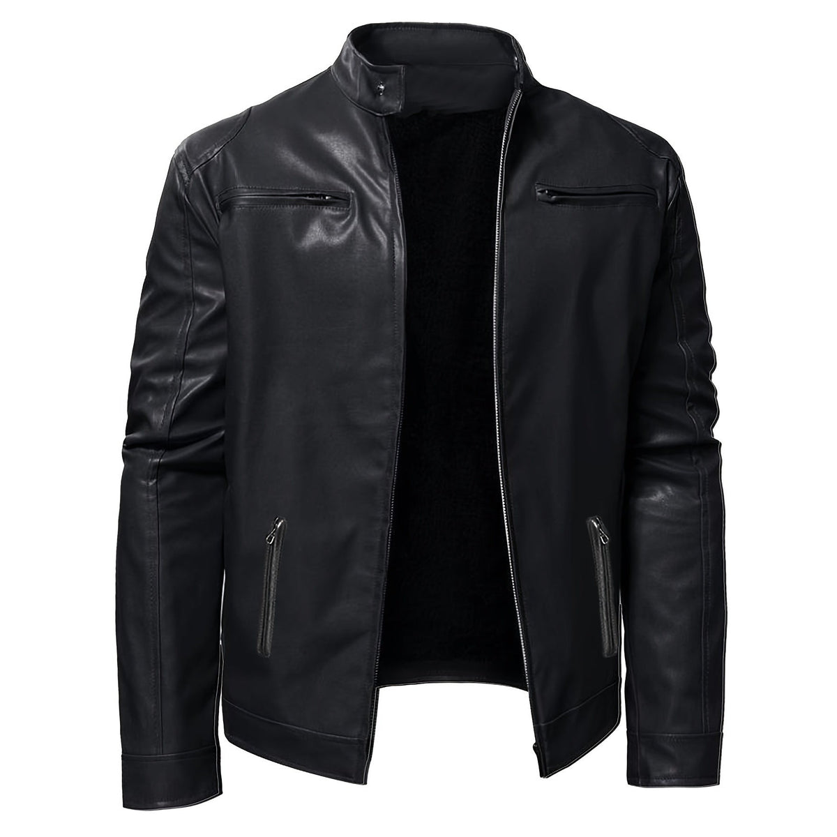 Formia Leather Cafe Racer Jacket - Black
